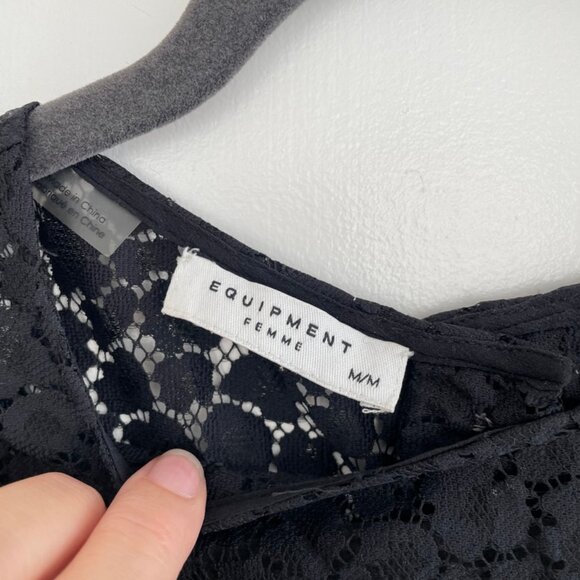 French Designer Equipment Black Lace Shirt - Picture 2 of 3